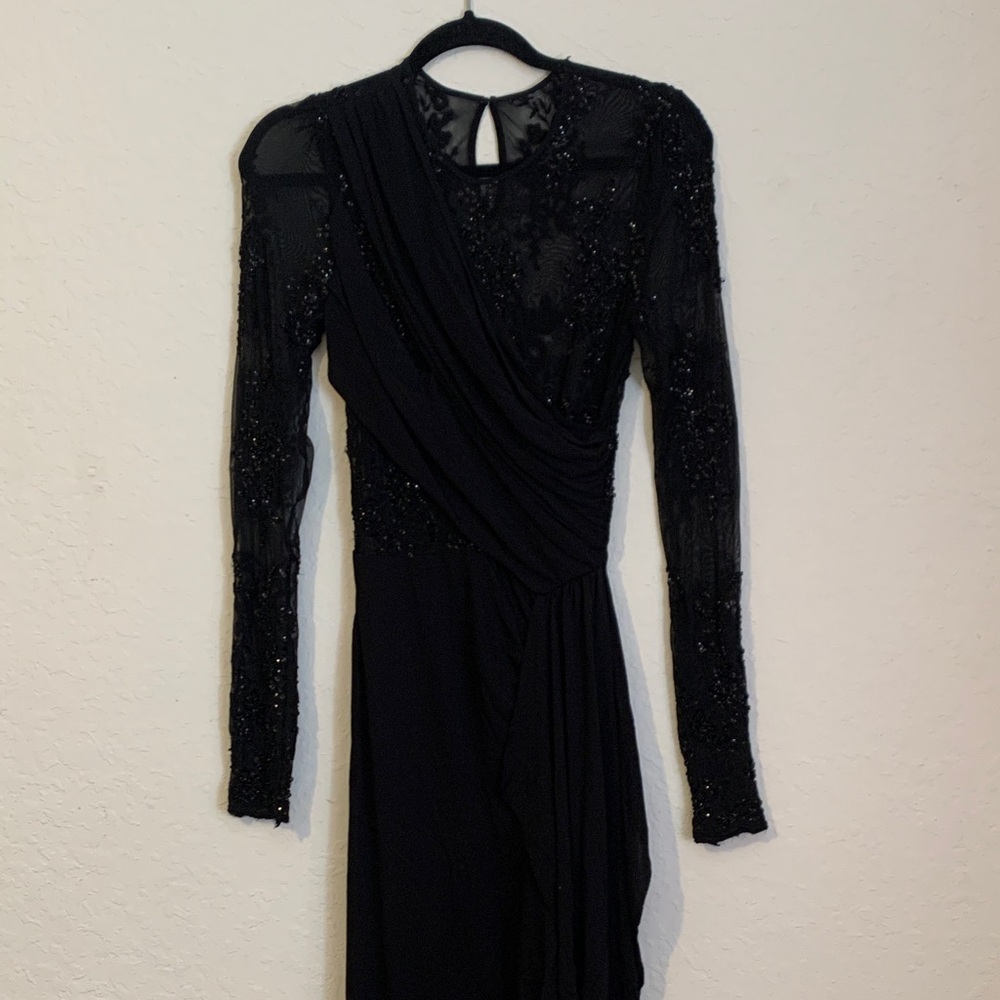 ABS by Allen Schwartz Sequined Black Long Sleeve Dress